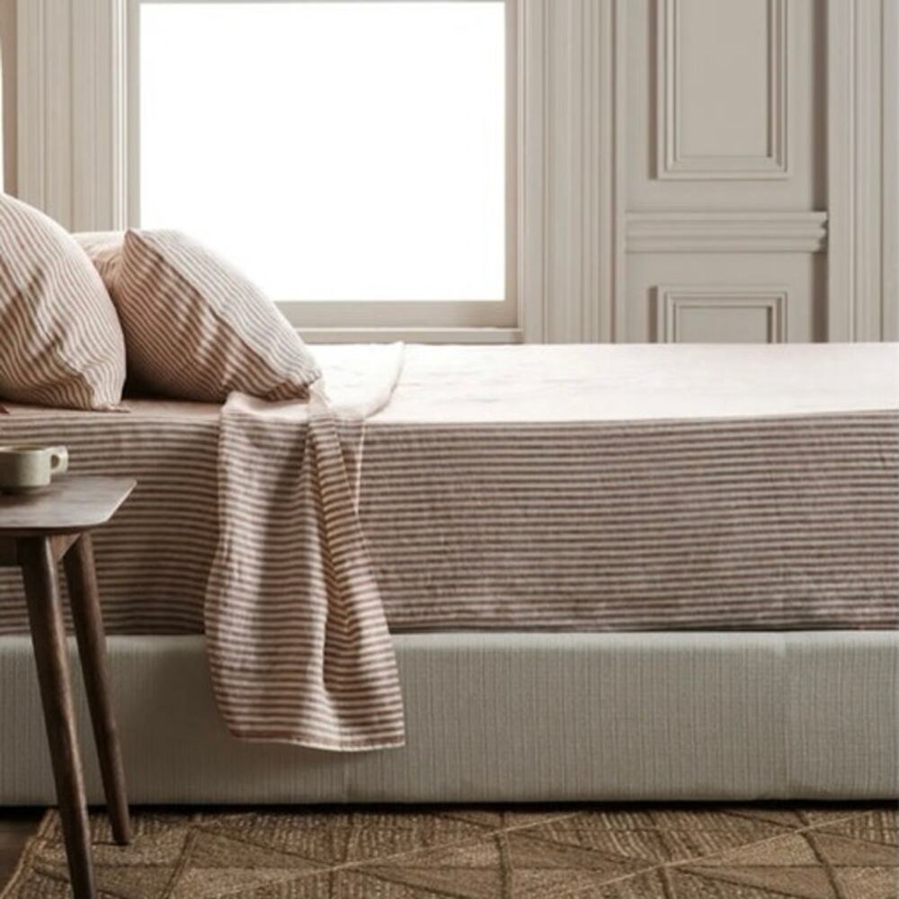Quince European Linen striped duvet cover pillow cases and storage bag